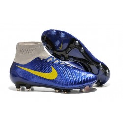 Nike High Top Magista Obra FG ACC Soccer Cleats Blue Yellow Grey