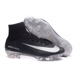 Nike Mercurial Superfly V FG Firm Ground Soccer Shoes Black Silver