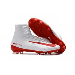 Nike Mercurial Superfly V FG Firm Ground Soccer Shoes White Red