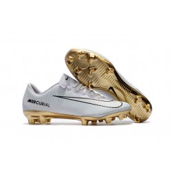 Nike Mercurial Vapor Vitórias 11 CR7 FG Firm Ground Soccer Shoes White Gold