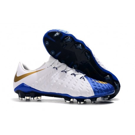 Nike Hypervenom Phantom 3 FG Soccer Shoes - White Blue Gold